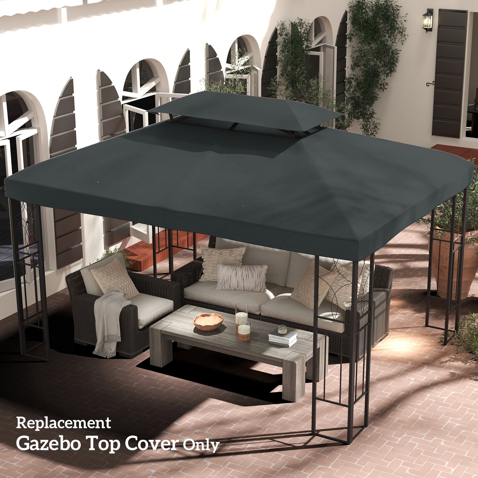 3x4m Gazebo Replacement Roof Canopy 2 Tier Top Uv Cover | Charcoal Gray