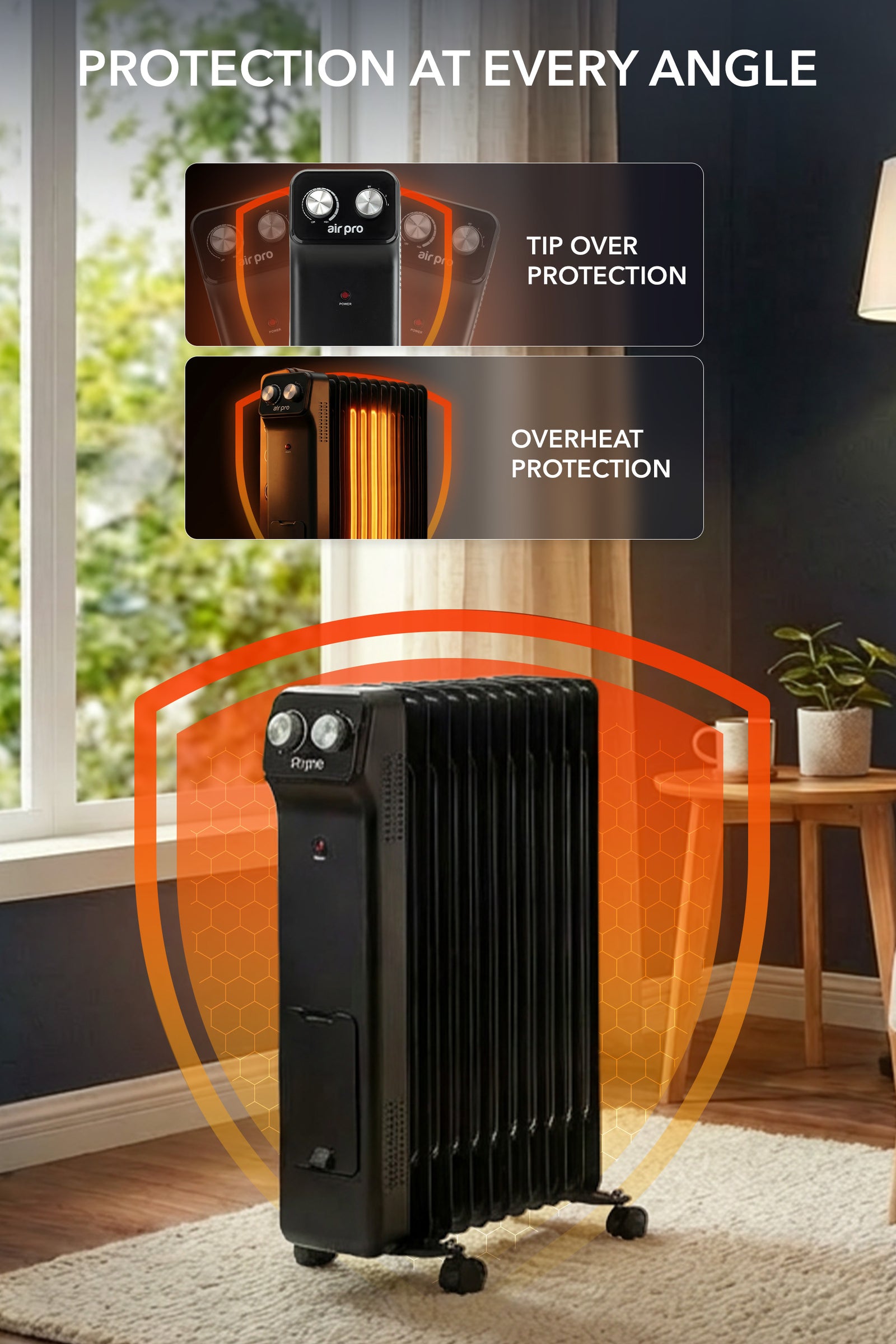 Oil-filled Electric Radiator 2500w, Adjustable Thermostat, 3 Settings | Black