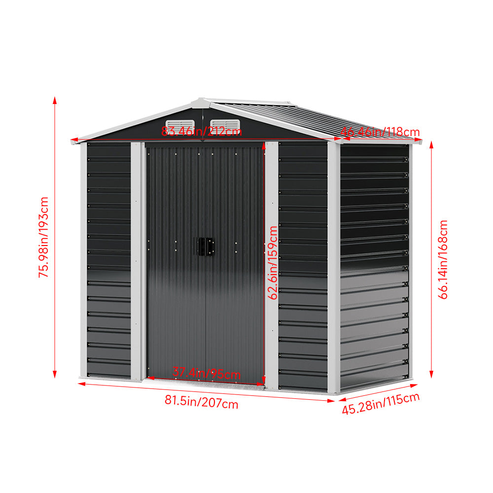 4 x 7ft Outdoor Metal Storage Shed with Foundation Base, Double Sliding Doors, 4 Ventilation Vents, Weatherproof Garden Tool Shed