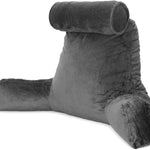 Deluxe Reading Pillow Detachable Headrest, Shredded Memory Foam Cuddle Cuddle Cushion Backrest Arm Support | XL | Grey