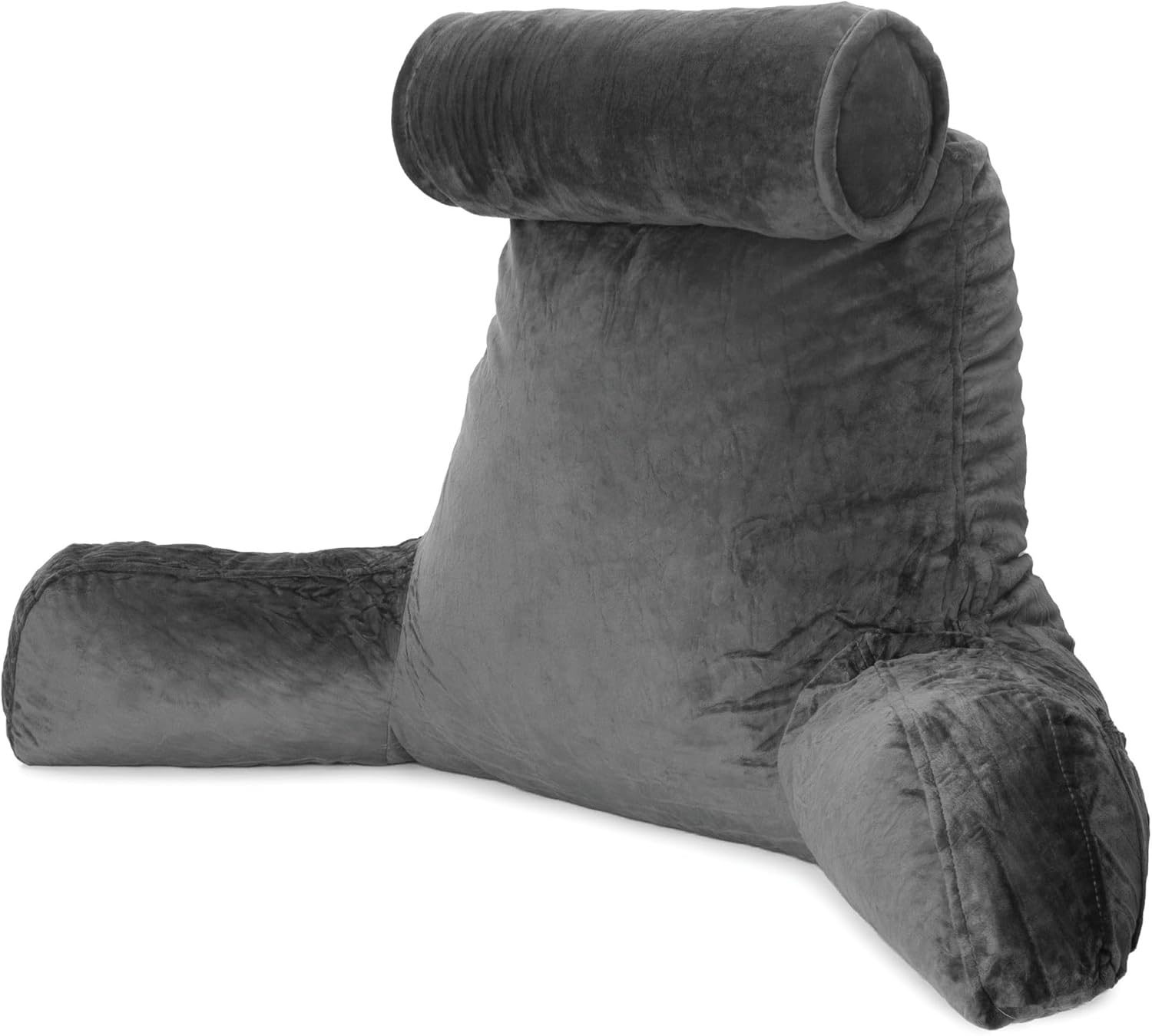 Deluxe Reading Pillow Detachable Headrest, Shredded Memory Foam Cuddle Cuddle Cushion Backrest Arm Support | XL | Grey