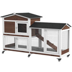 Wooden Rabbit Hutch Guinea Pig Cage W/ Wheels, Run, Ramp | Brown