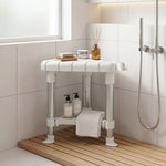 HOMCOM Shower Stool With Storage Shelf And Hdpe Seat, White