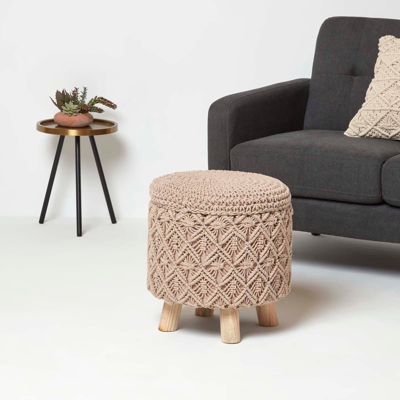 Indy Brown Macrame Storage Footstool | Brown