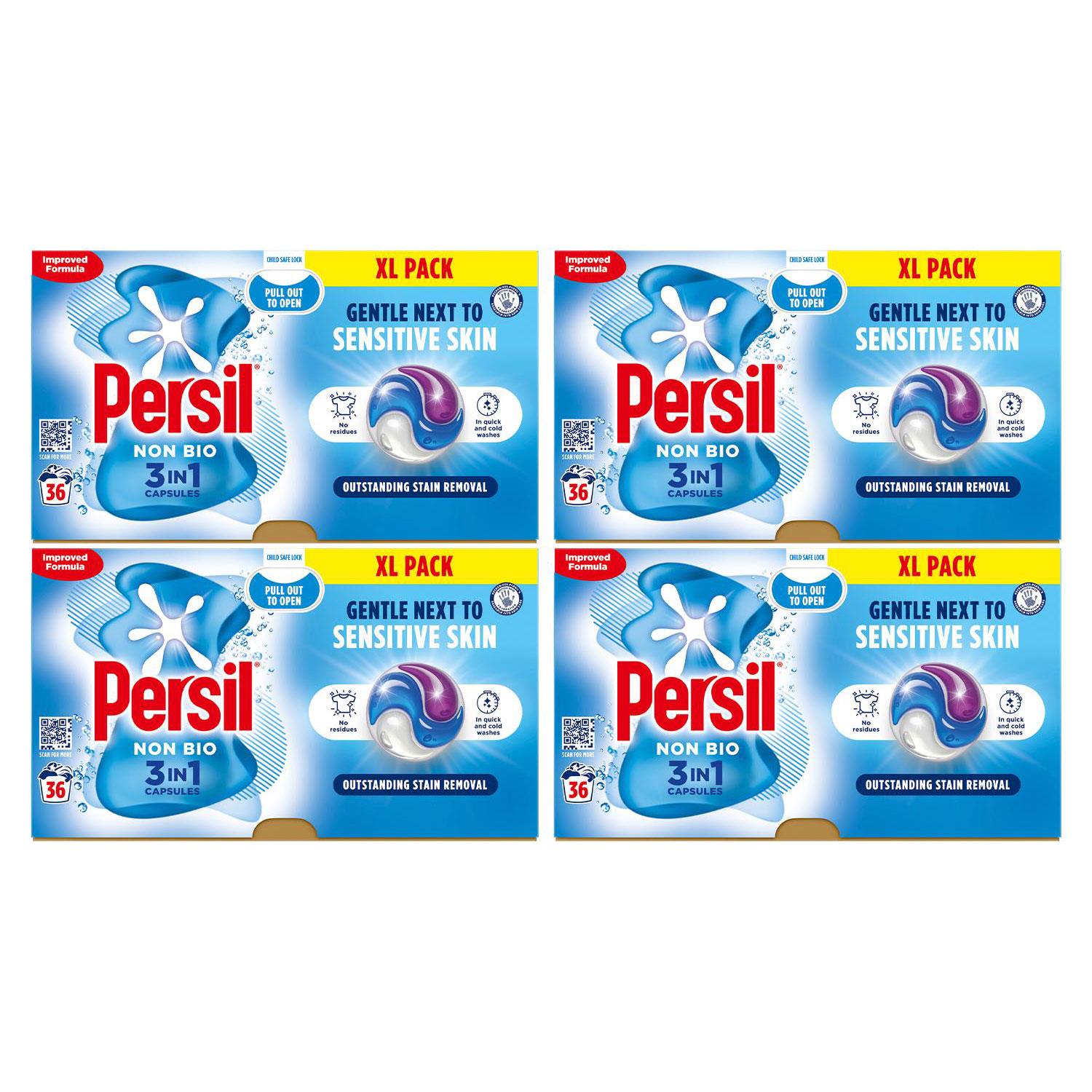 Xl 3 In 1 Washing Capsules Non Bio Stain Removal 36 Washes | Set of 4