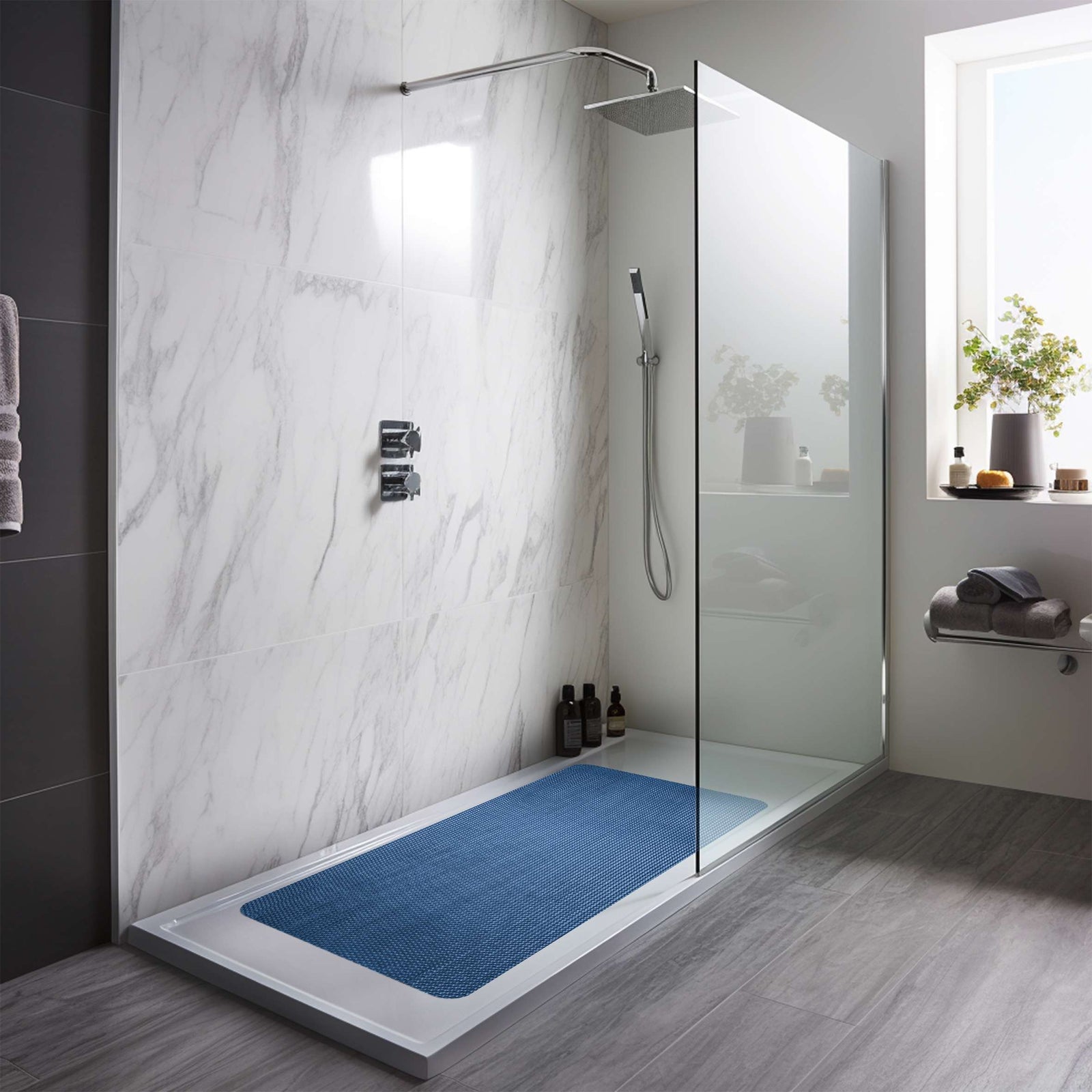 Reversible Pvc Shower Mat In Dual-colour | 40 x 60cm | Blue & Green