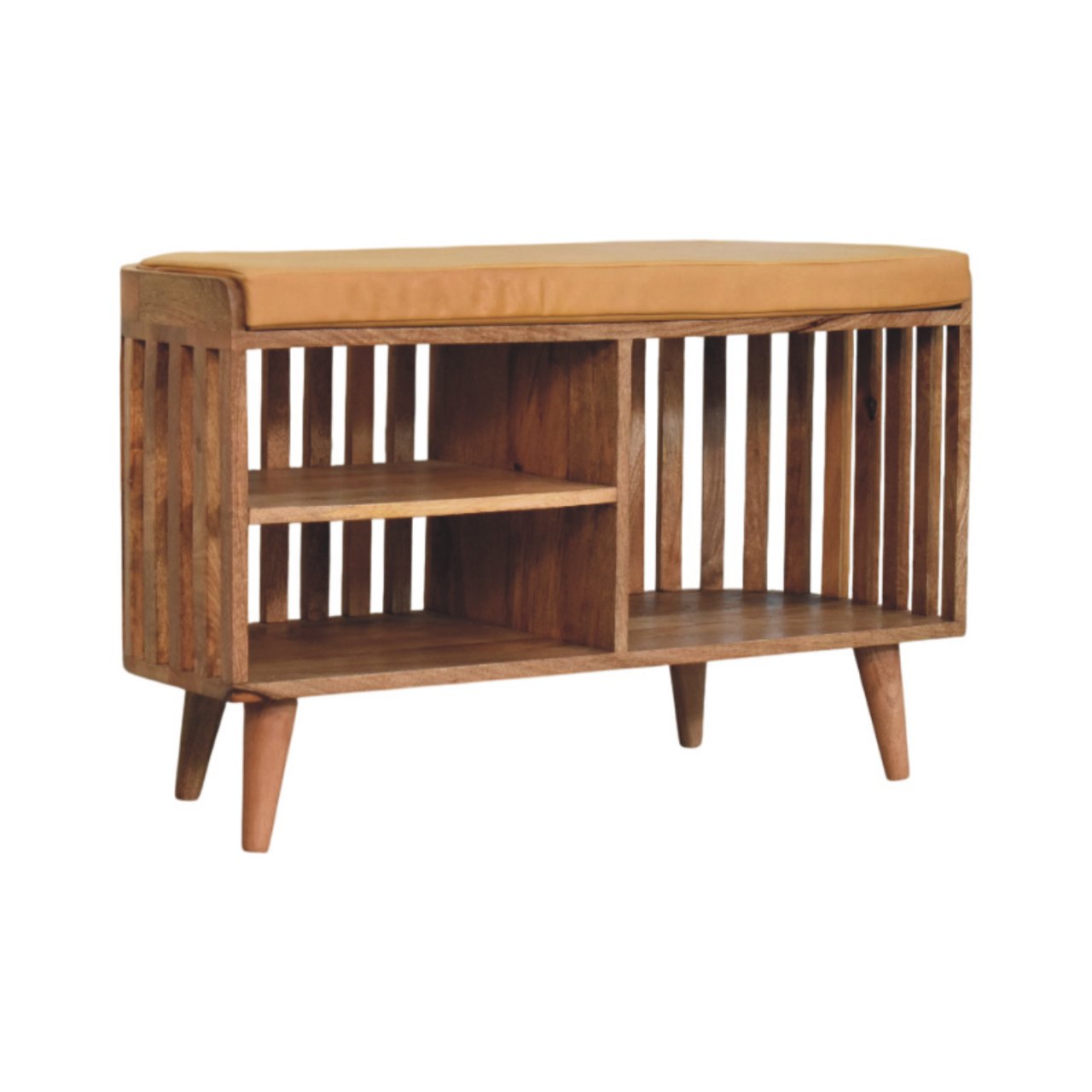 Solid Wood Slatted Oak-ish Bench With 3 Slots