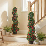 HOMCOM Artificial Rose Spiral Topiary Tree For Indoor Outdoor, Set Of 2