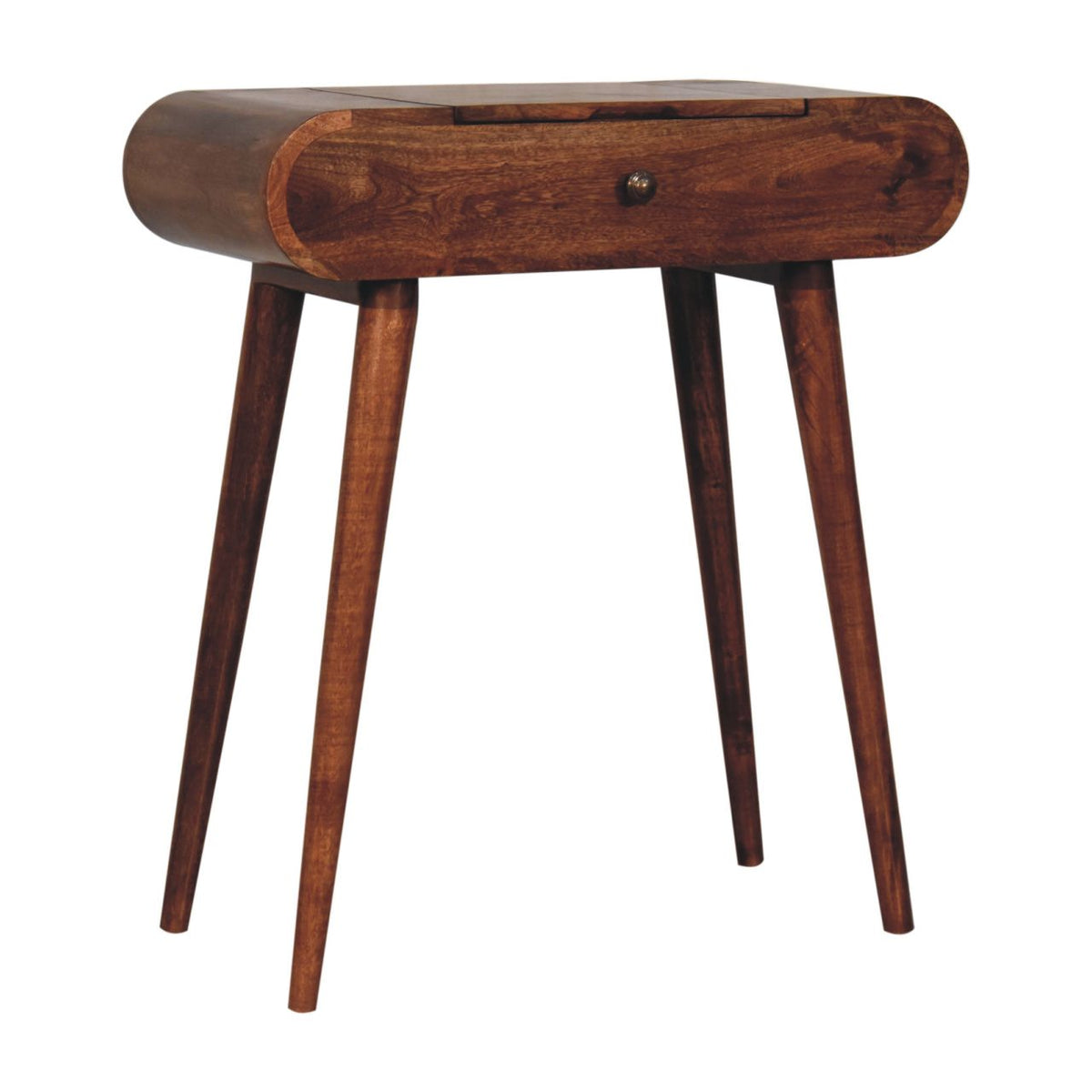 Solid Wood Mini Honey Caramel Dressing Table With Foldable Mirror