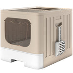 Foldable Cat Litter Box With Lid, Slide-out Drawer | Khaki