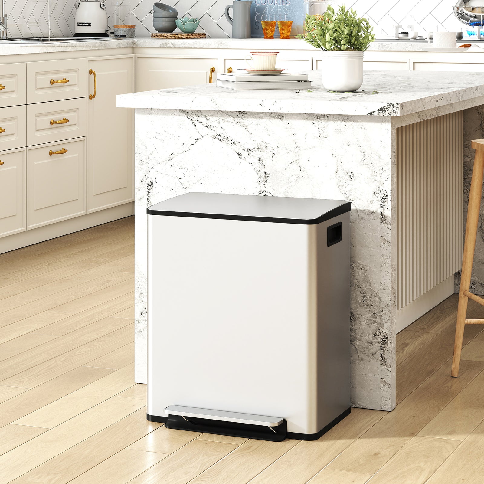 2 X 25l Double Kitchen Bin, Pedal Bin With Soft-close Lid | Silver