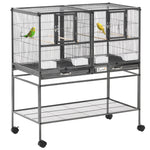 Double Rolling Bird Cage With Removable Metal Tray And Storage Shelf
