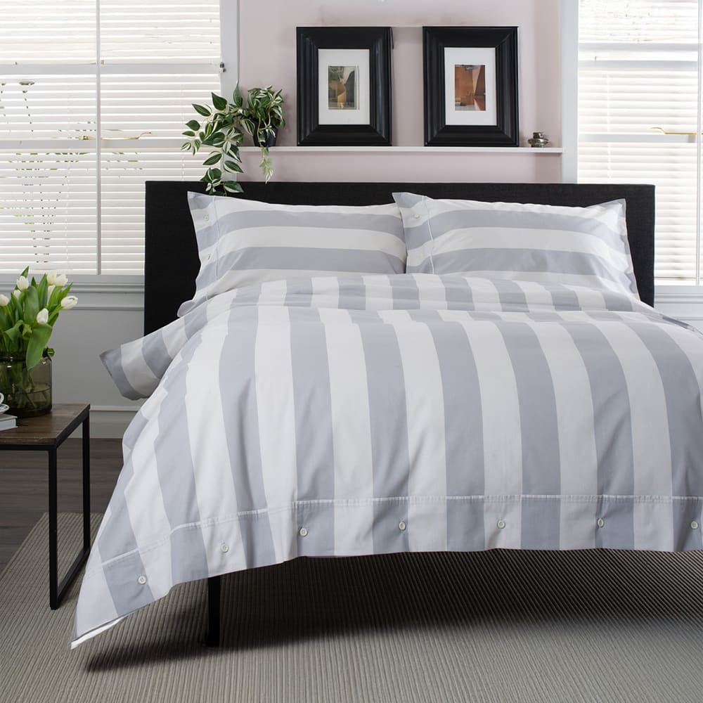 West End Stripe 100% Cotton Duvet Set – Soft & Breathable Bedding | Double | Grey