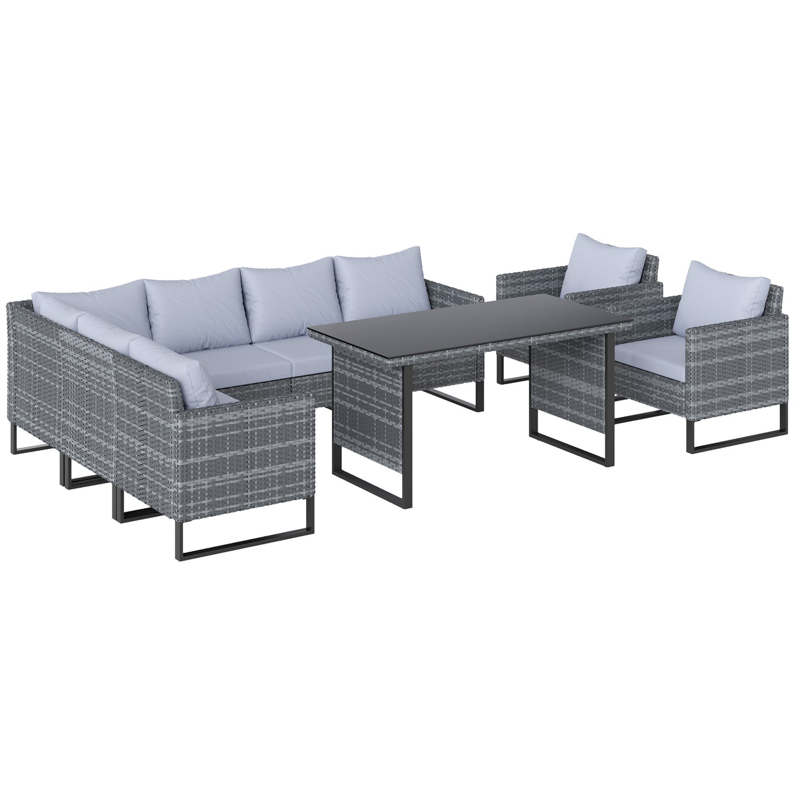 9 Piece Rattan Set, 8 Seater Corner Sofa