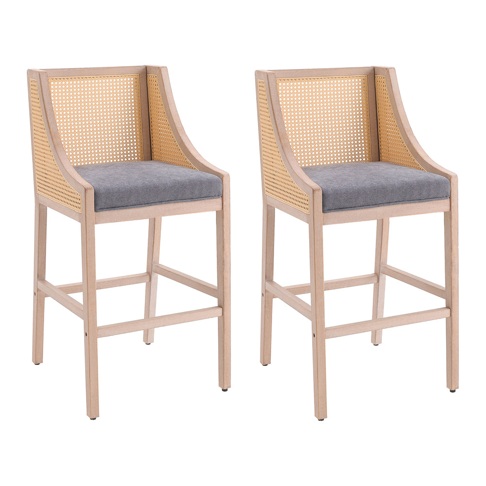 Set Of 2 Modern Upholstered High Bar Stools | Grey