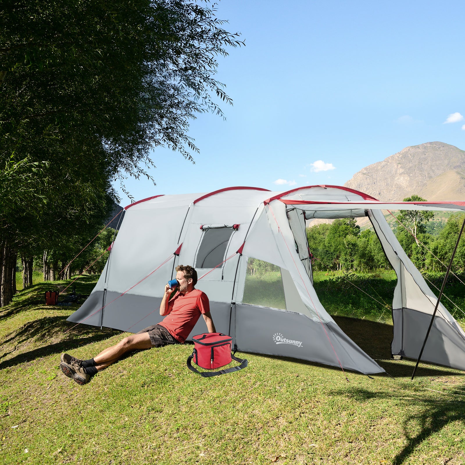 6-8 Person Tunnel Tent, Two-room Camping Tent With Carry Bag | Gray