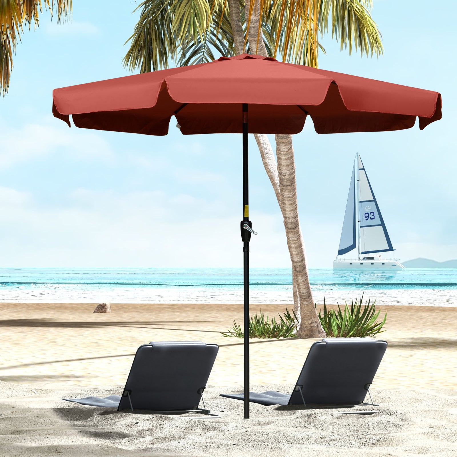 2.7m Patio Umbrella With Crank Garden Parasol | Red
