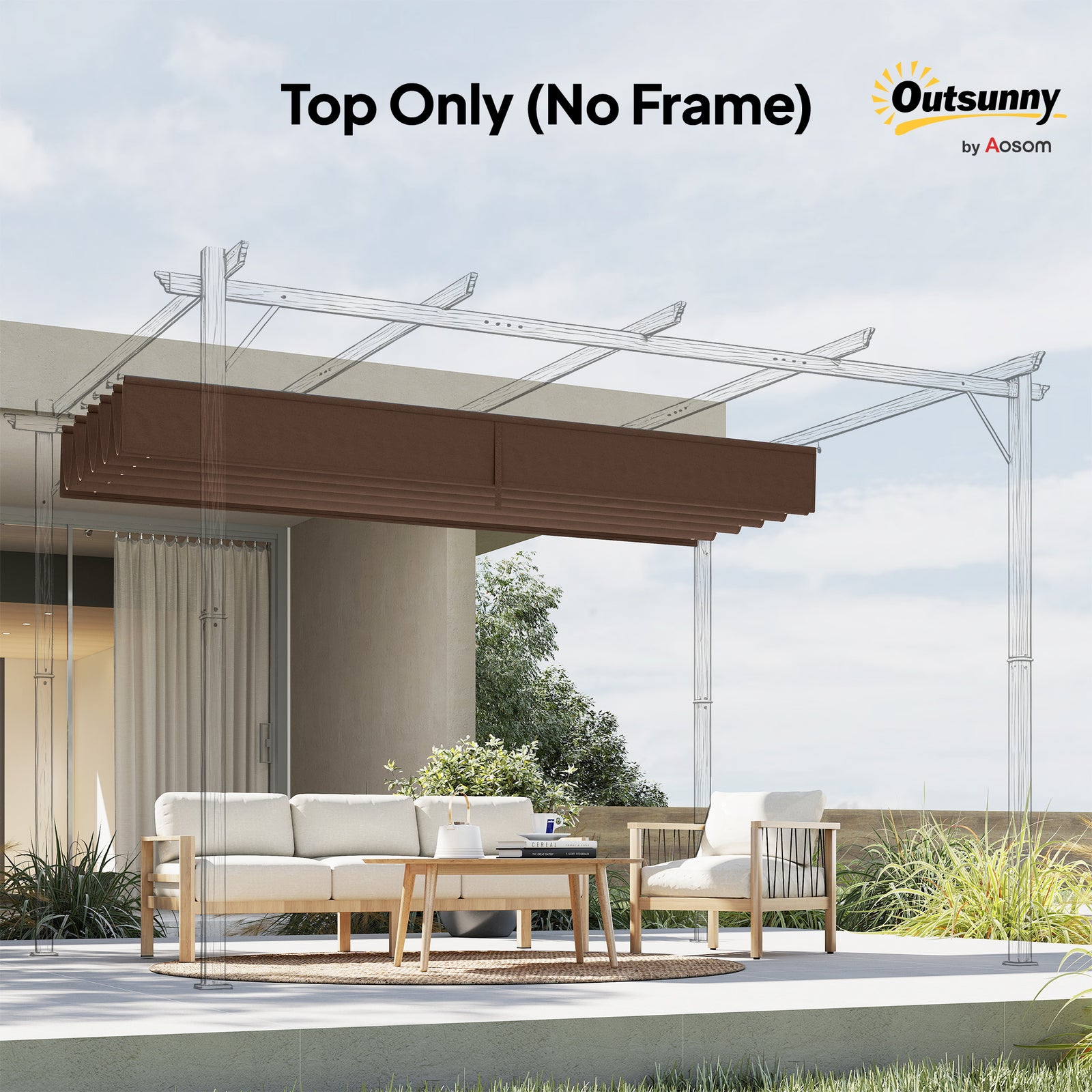 2.55x2.5m Pergola Cover Replacement For 3x3m Frame Brown
