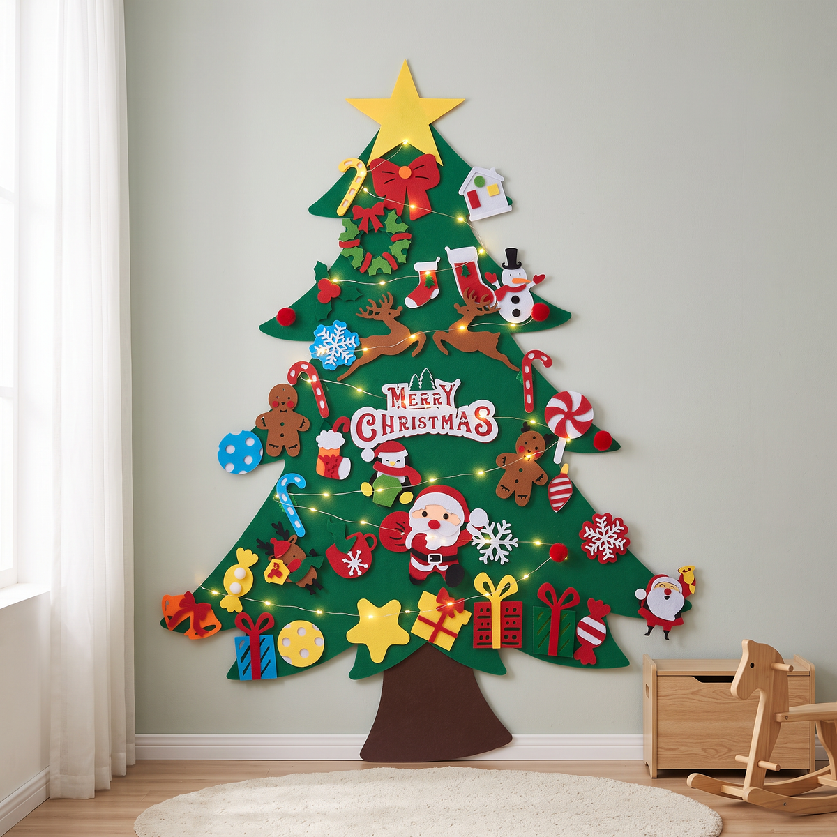 Breeins Diy Felt Christmas Tree With 41 Detachable Ornaments & Led String Lights