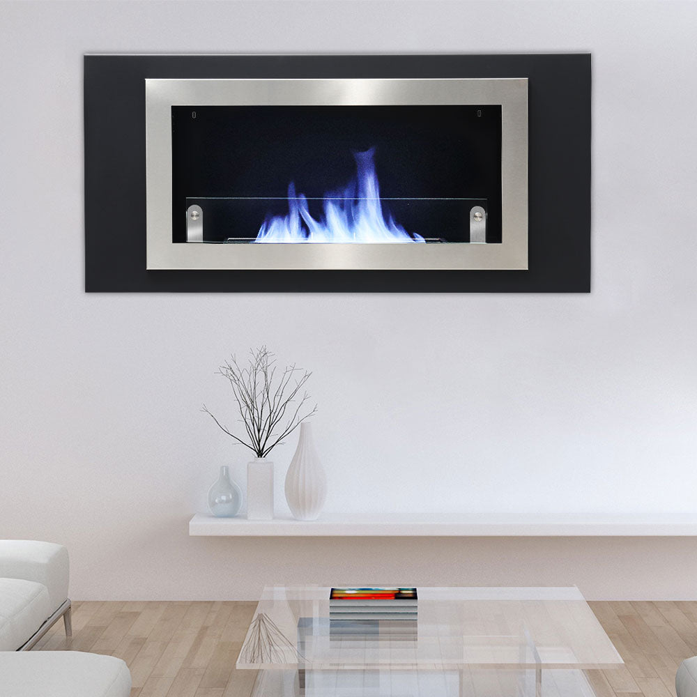 45 Inch Silver Wall Mount Fireplaces Steel Stainless Indoors Bio-ethanol Fireplaces