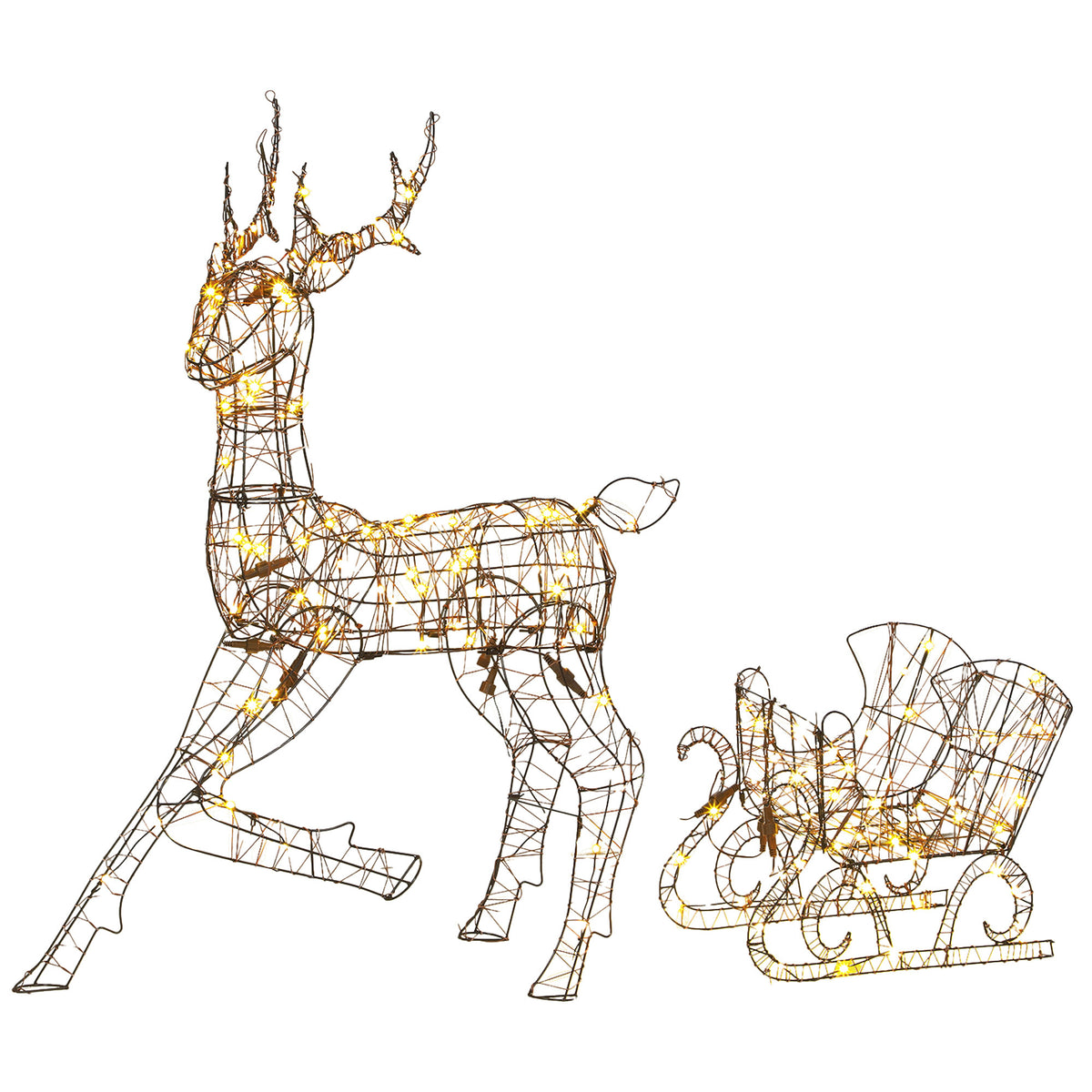 Outsunny Lighted Reindeer And Sleigh Set, Outdoor Christmas Decoration
