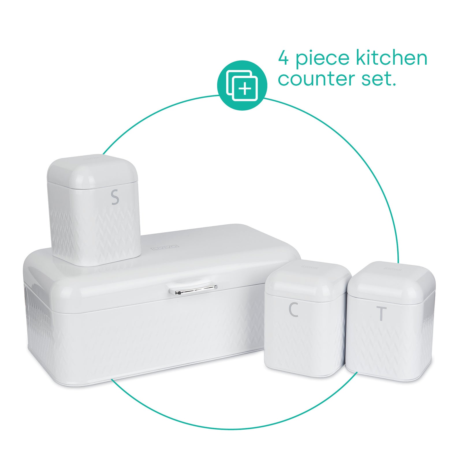 Taurus Bread Bin & Canister Set - White