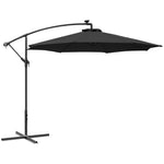 3m Led Patio Parasol W/ Solar Lights & Base | Black