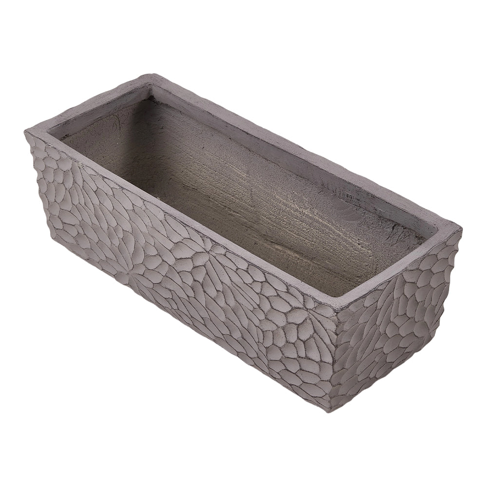 Patterned Cement Flower Pot With Drainage Modern Textured Concrete Planter | Large | Charcoal Grey