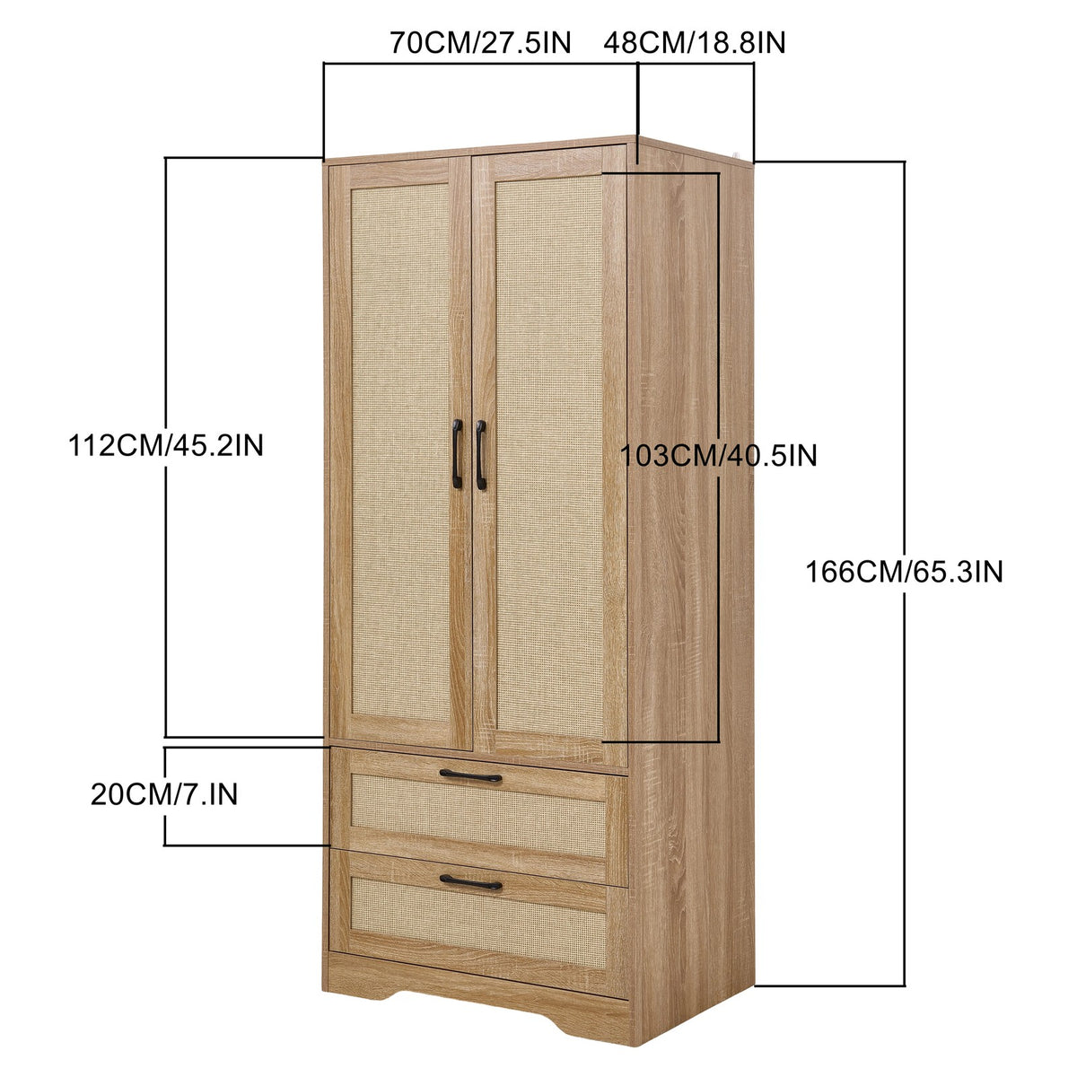 2-door Wardrobe With 2 Drawers | Natural
