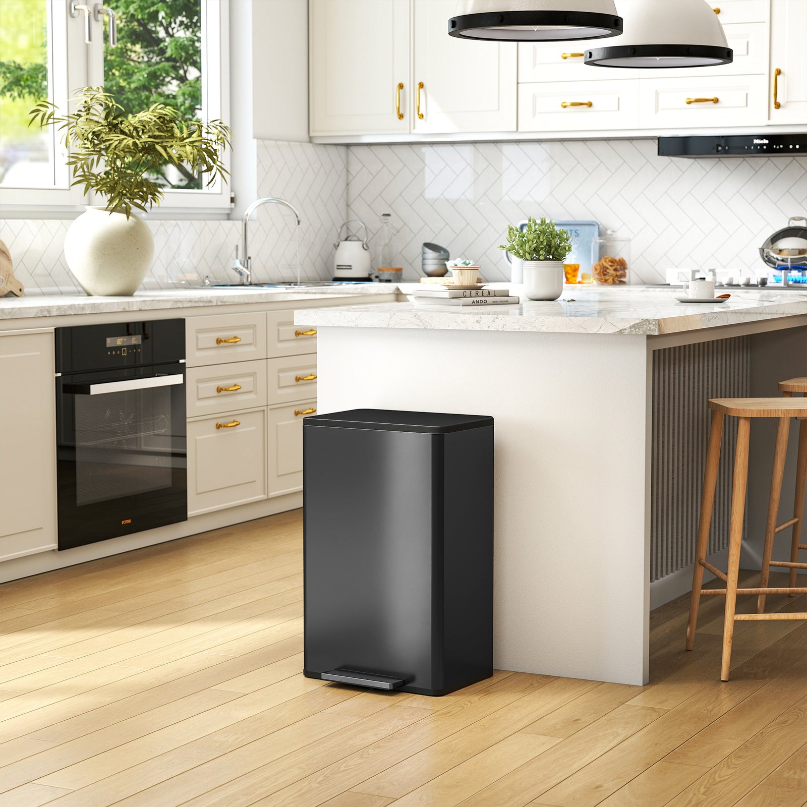 HOMCOM 45l Kitchen Bin, Pedal Bin With Soft-close Lid, Removable Bucket