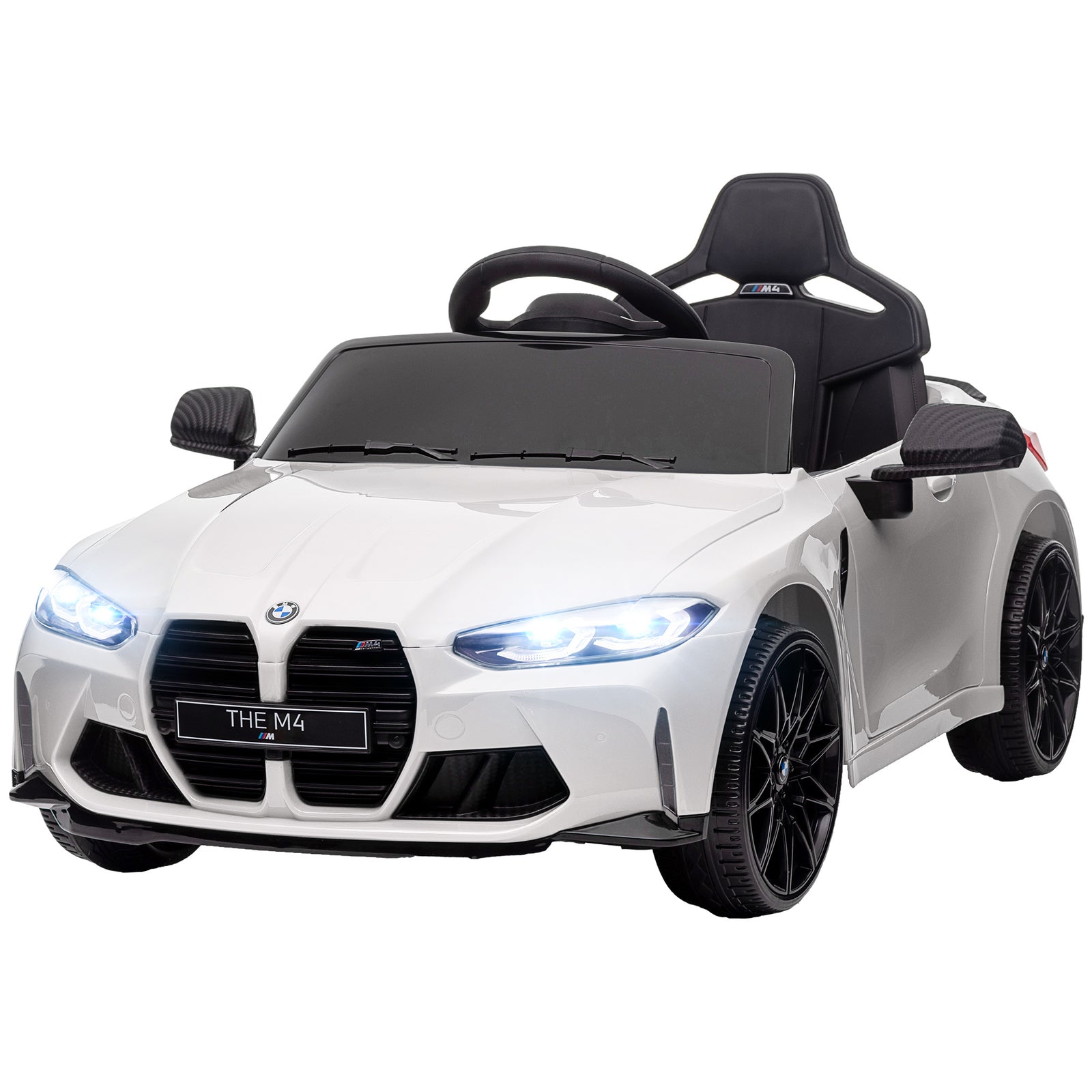 12v Bmw M4 Licensed Kids Electric Car W/ Remote, Suspension | White