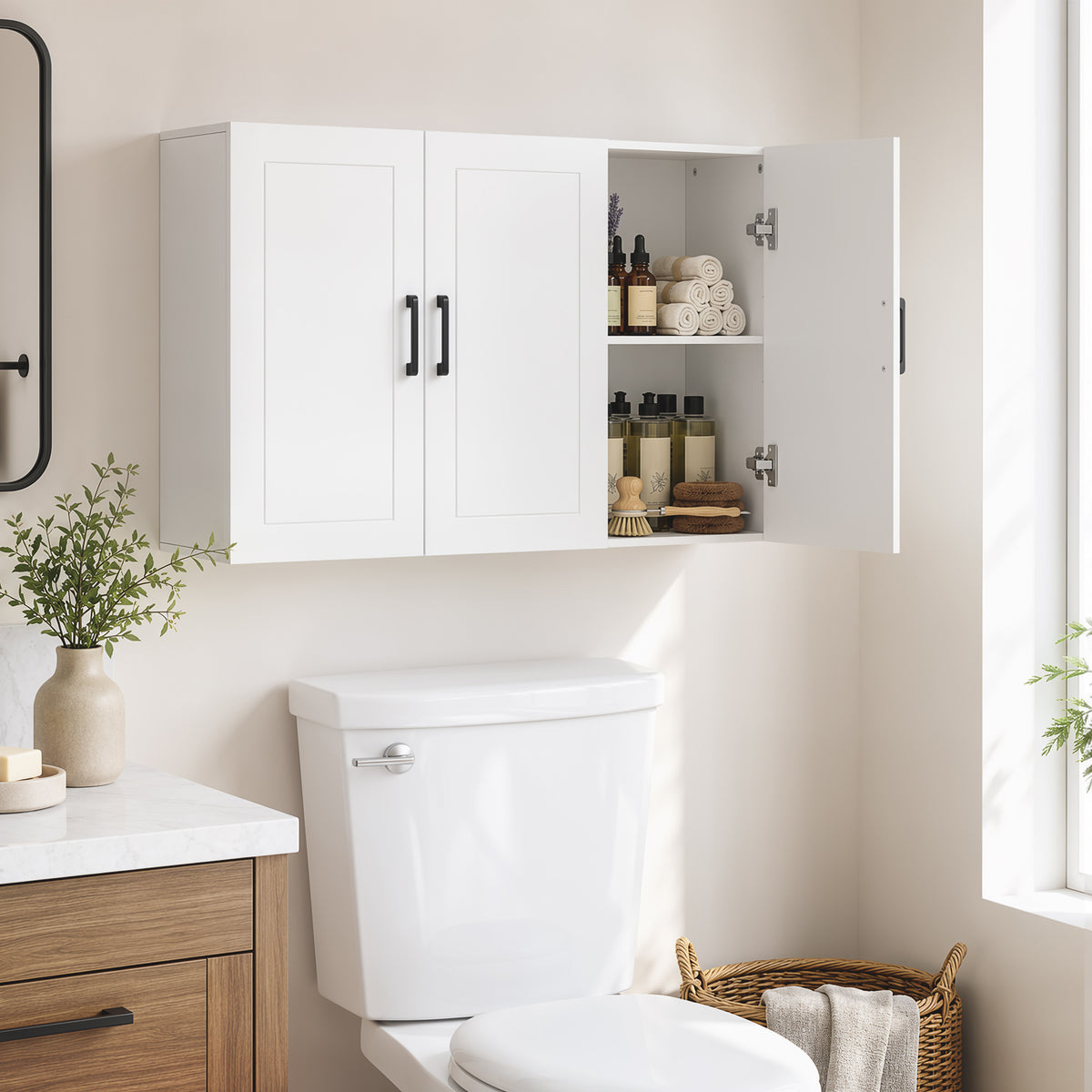 HOMCOM Wall Mounted Bathroom Cabinet With Adjustable Shelves, White