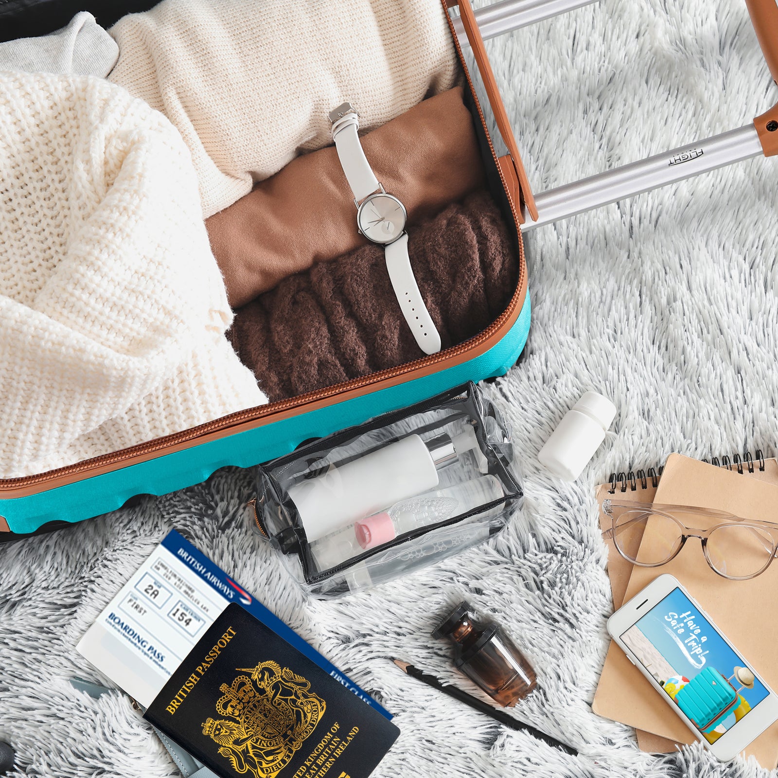 45x36x20cm Lightweight Underseat Cabin Carry On Suitcase - 100+ Airline Approved - Hard Shell Luggage - 4 Wheels | 45 x 36 x 20cm | Aqua