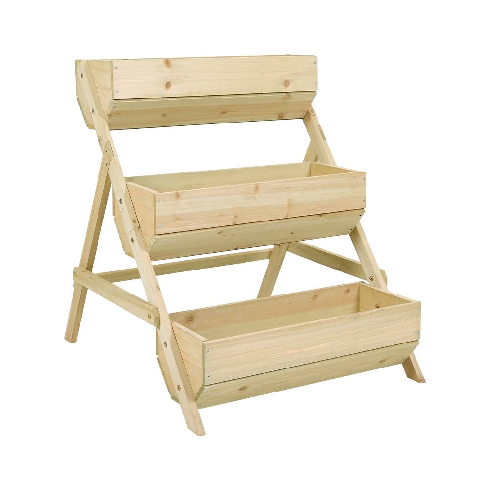 3-tier Wooden Planter Box With Drainage Holes | Natural