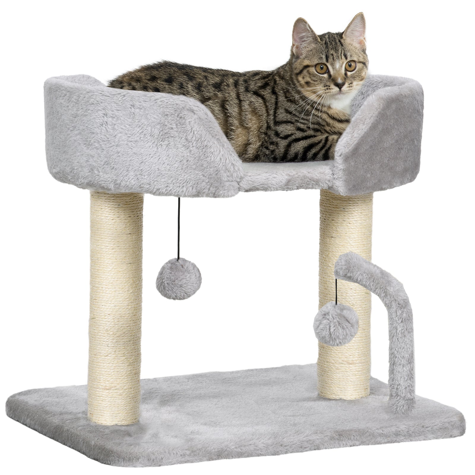 42cm Indoor Cat Tree, Kitty Play Tower W/ Toy Balls, Jute Scratching Post | Gray