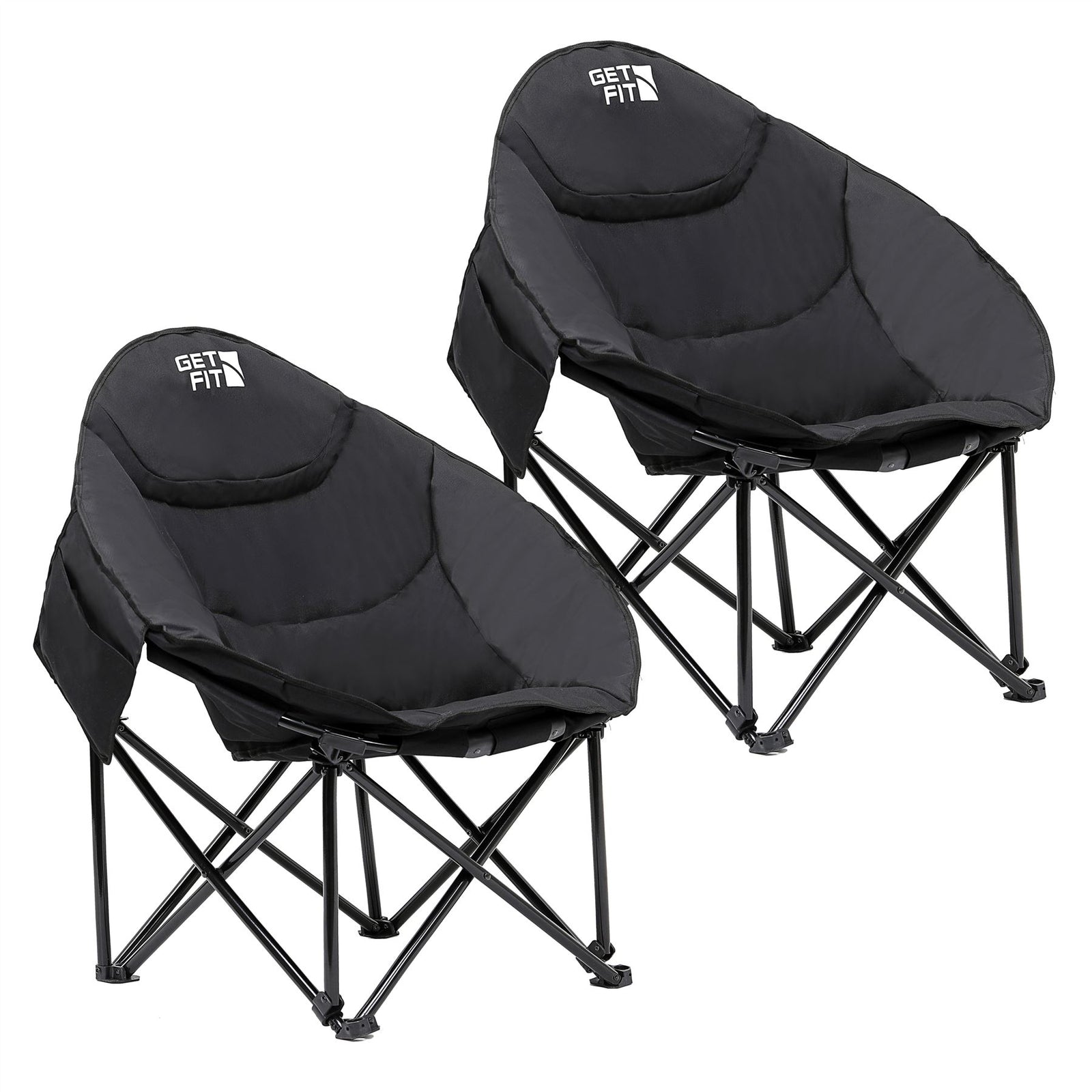 Moon Camping Chair - Portable Outdoor Premium Folding Chair For Adults With Magazine Pocket, Cup Holder & Carry Bag - Heavy Duty Foldable Chair | Set-of-2 | Jet Black