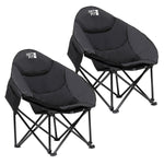 Moon Camping Chair - Portable Outdoor Premium Folding Chair For Adults With Magazine Pocket, Cup Holder & Carry Bag - Heavy Duty Foldable Chair | Set of 2 | Jet Black