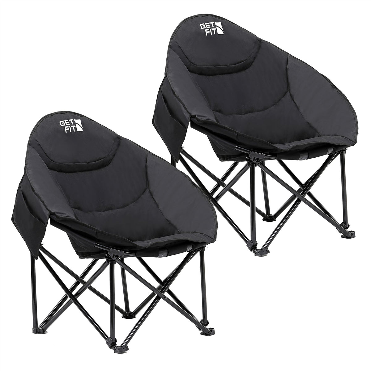 Moon Camping Chair - Portable Outdoor Premium Folding Chair For Adults With Magazine Pocket, Cup Holder & Carry Bag - Heavy Duty Foldable Chair | Set of 2 | Jet Black