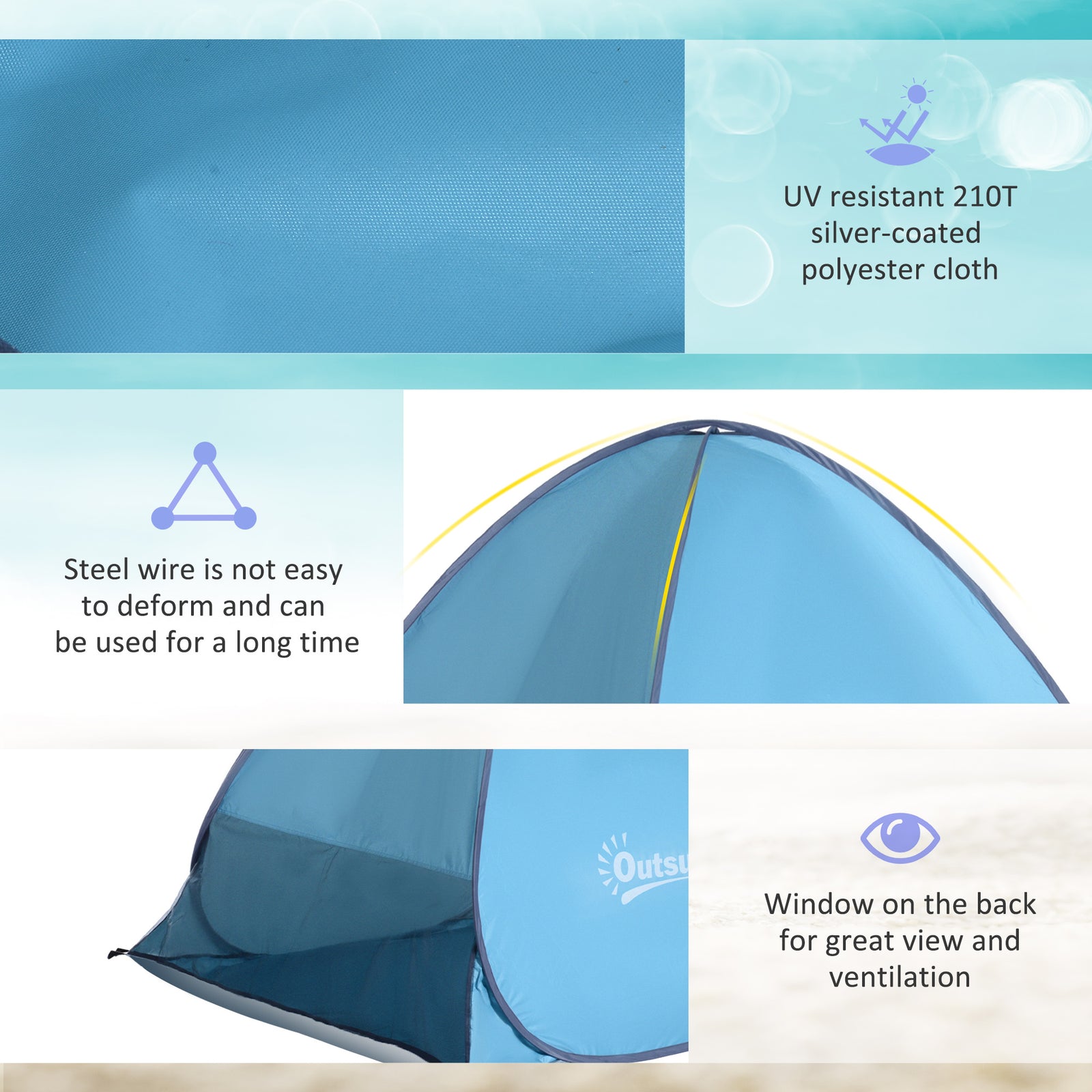 2-3 Person Pop Up Tent Camping Tent Sun Shade Shelter | Blue