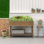 Elevated Wooden Garden Planter Stand With Shelf | Brown