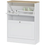 2 Flip Drawer Narrow Shoe Cabinet With Adjustable Shelves, White