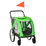 Pawhut 2-in-1 Dog Bike Trailer Stroller W/ Universal Wheel Reflector Flag | Green