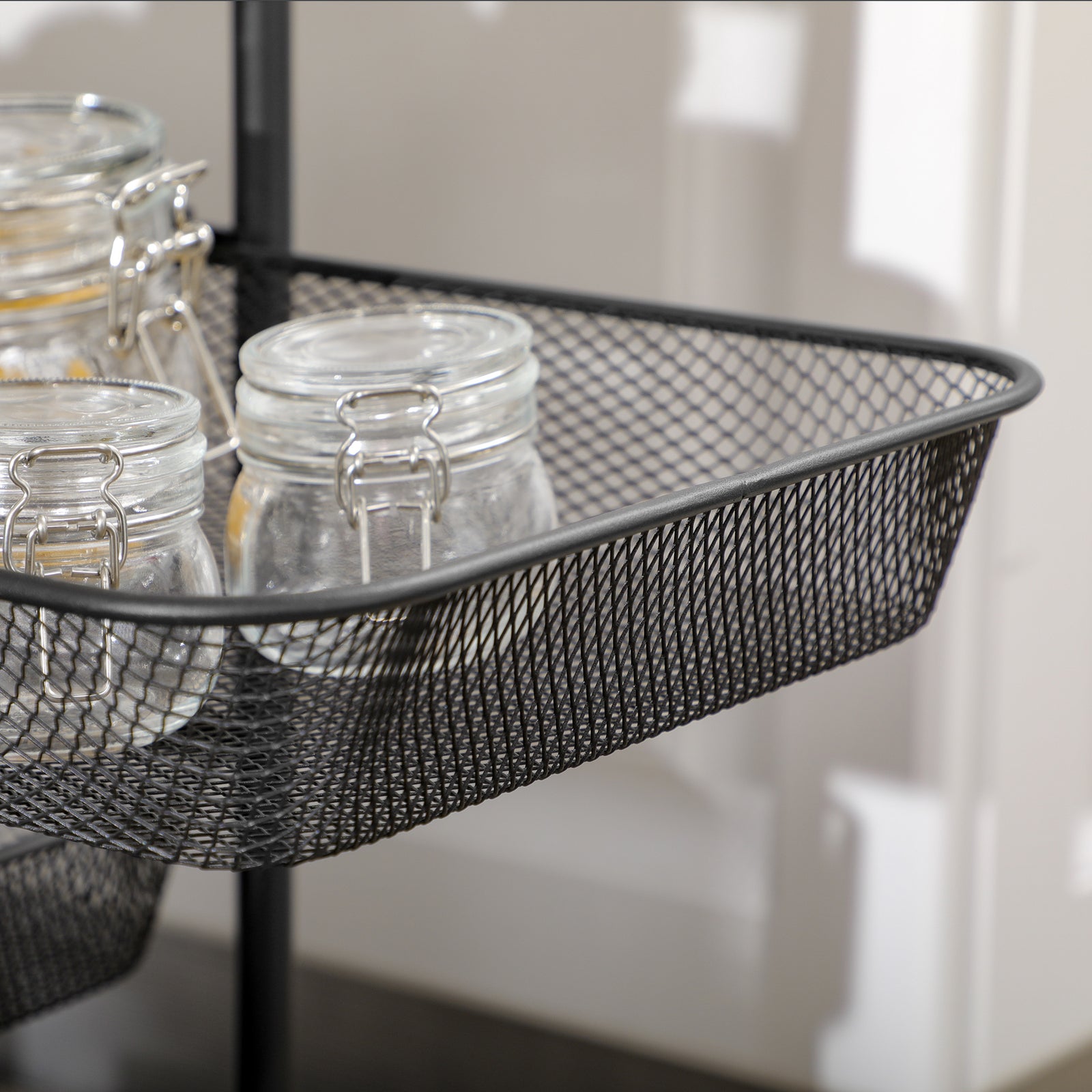 Storage Trolley Rolling Utility Cart With 4 Mesh Basket