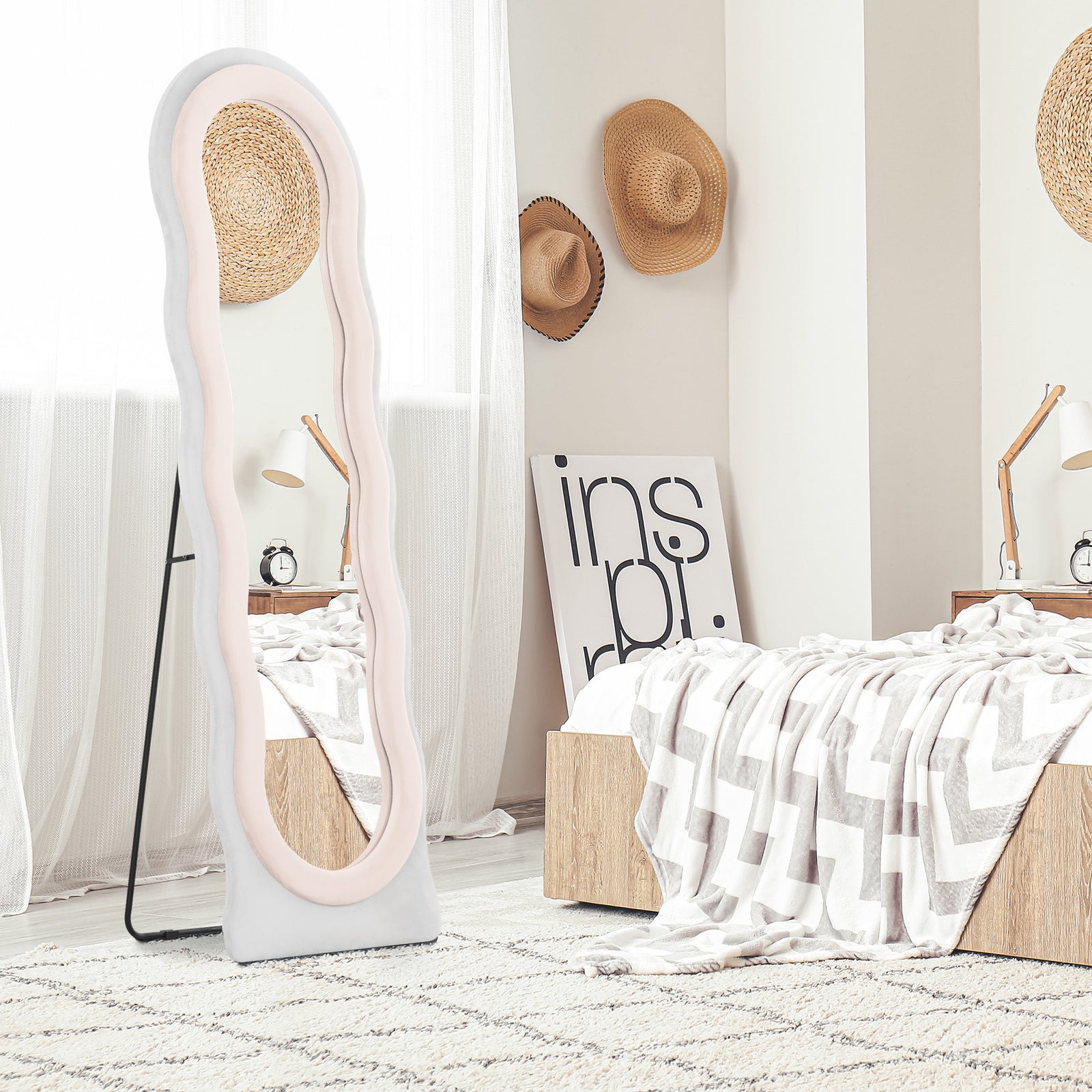 Irregular Mirror Full Length Free Standing Leaning or Wall | One Size | Pink
