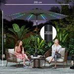3 M Garden Parasol Umbrella With Led Lights, Patio Umbrella | Grey