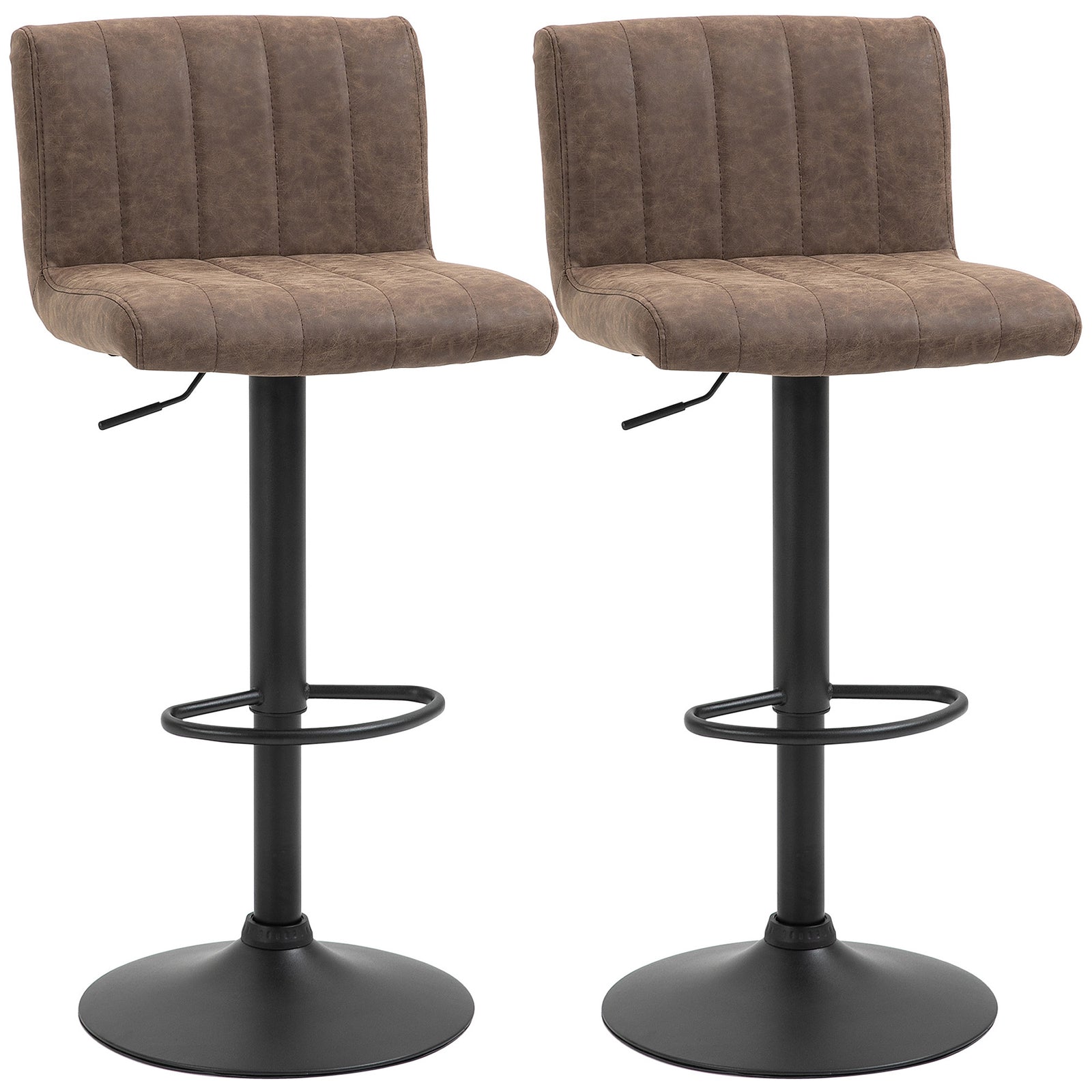Barstools Set Of 2 Adjustable Height With Footrest | Brown