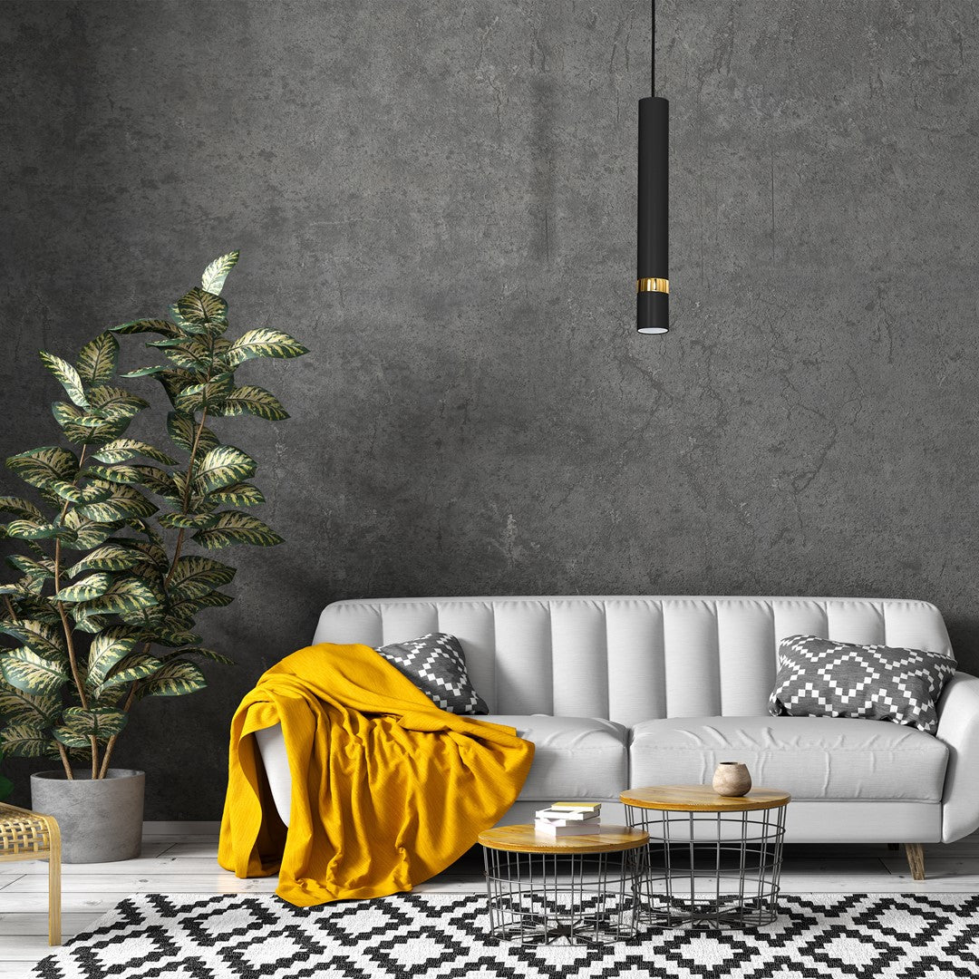 Joker Contemporary Pendant Lamp 1xgu10 Hand Made Cylindrical Style Light | Black & Gold