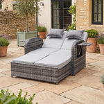 Whitmore Rattan Reclining Outdoor Sofa Bed With Side Shelves | Grey