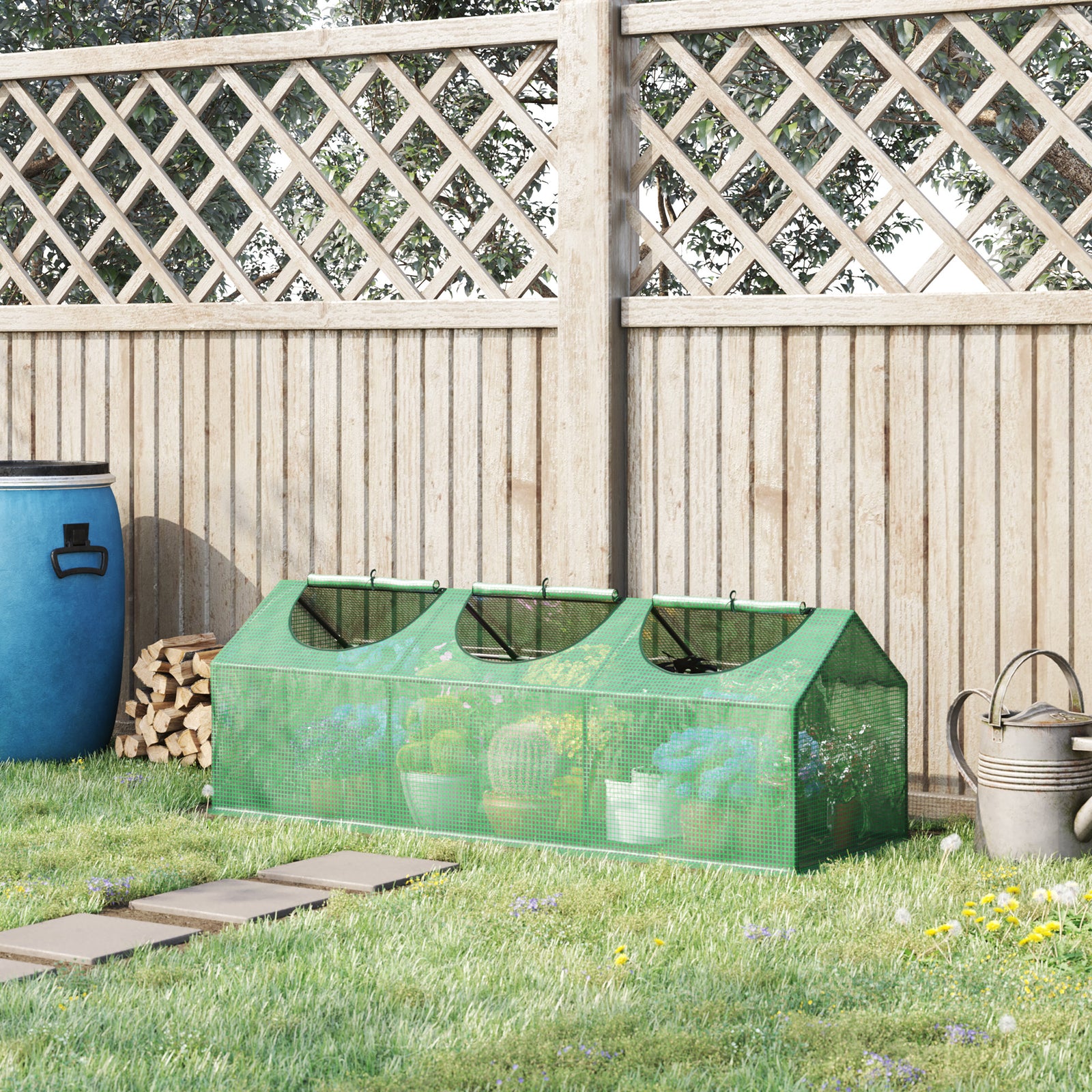 Mini Greenhouse W/ Pe Cover - 3 Windows Green