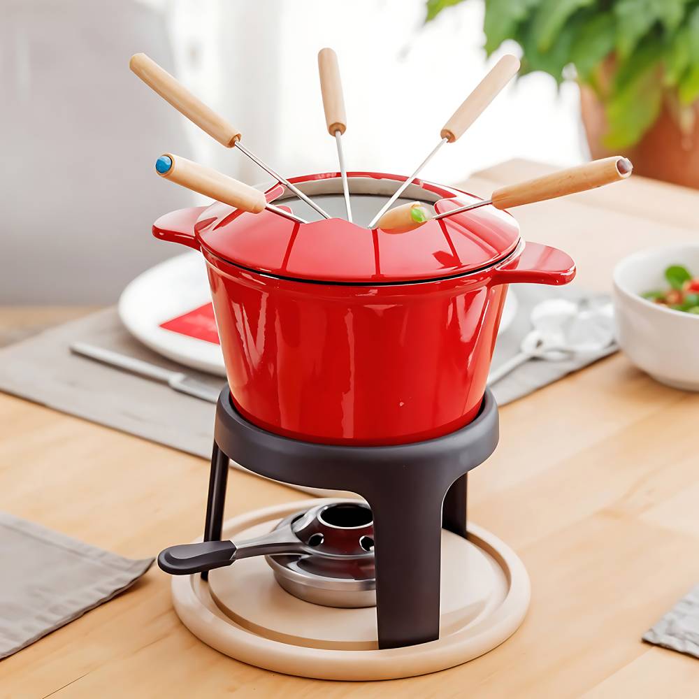 Breeins 2l Cast Iron Fondue Pot Set